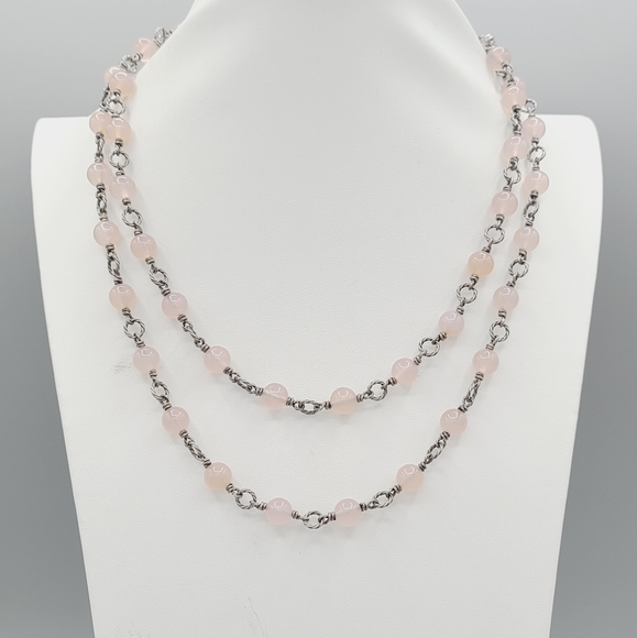 David Yurman Bijoux Rose Quartz Cable Link Necklace - Picture 2 of 8